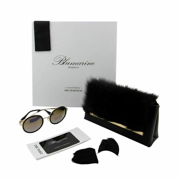 New Blumarine Black & Gold Women Sunglasses Round SBM-109S-300G Faux-Fur Limited - Picture 3 of 11